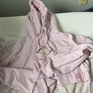 Pink Gymshark Cropped Raw Edge Hoodie